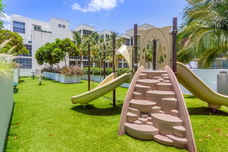 Children's playground with slides and climbing structures